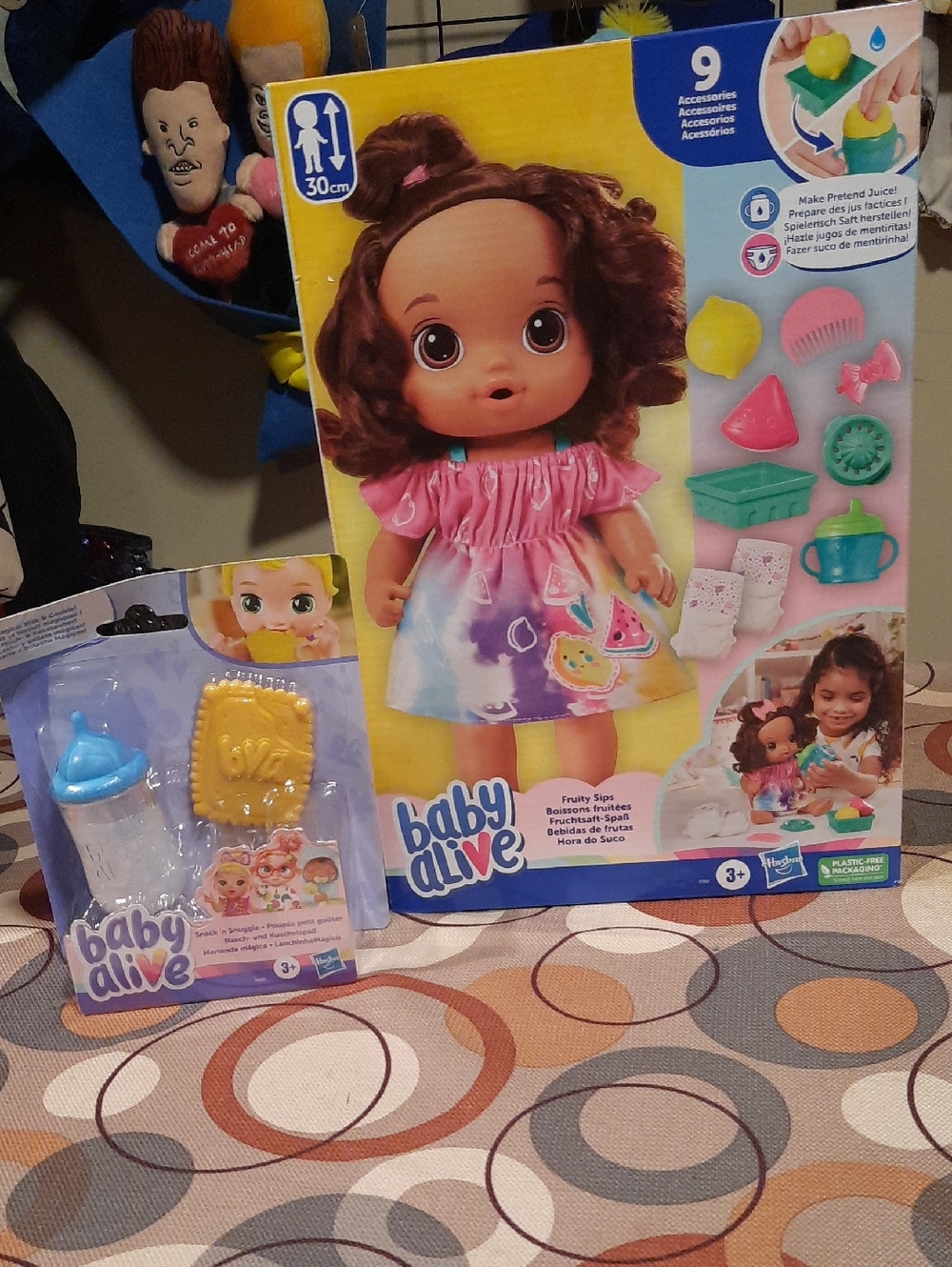 Baby Alive Bundle Fruity Sips Doll with Pink Tie-Dye Dress and Play Accessories